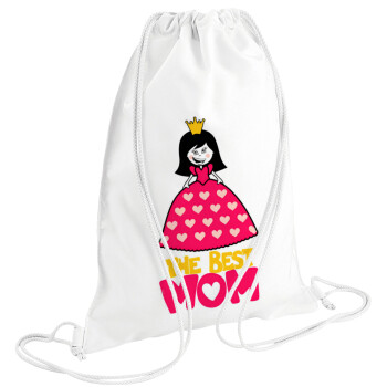 The Best Mom Queen, Backpack pouch GYMBAG white (28x40cm)