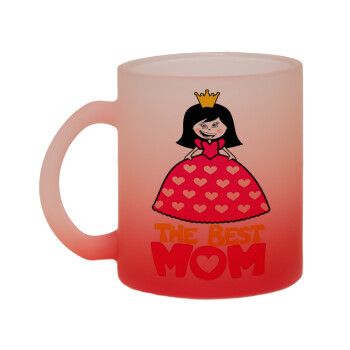 The Best Mom Queen, Κούπα γυάλινη δίχρωμη με βάση το κόκκινο ματ, 330ml