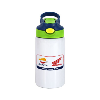 Honda Repsol Team, Children's hot water bottle, stainless steel, with safety straw, green, blue (350ml)