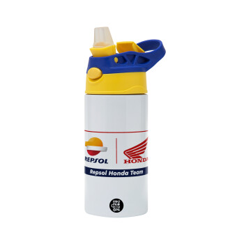 Honda Repsol Team, Children's hot water bottle, stainless steel, with safety straw, green, blue (360ml) BPA FREE