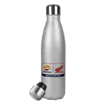 Honda Repsol Team, Μεταλλικό παγούρι θερμός Glitter Aσημένιο (Stainless steel), διπλού τοιχώματος, 500ml