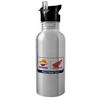 Honda Repsol Team, Water bottle Silver with straw, stainless steel 600ml