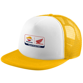 Honda Repsol Team, Adult Soft Trucker Hat with Yellow/White Mesh (POLYESTER, ADULT, UNISEX, ONE SIZE)