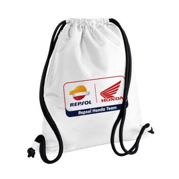 Honda Repsol Team, Backpack pouch GYMBAG white, with pocket (40x48cm) & thick cords