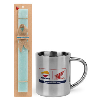 Honda Repsol Team, Easter Set, metallic thermal cup (300ml) & aromatic flat Easter candle (30cm) (TURQUOISE)