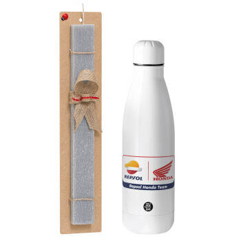 Honda Repsol Team, Easter Set, metallic Inox water bottle (700ml) & Easter scented flat candle (30cm) (GRAY)