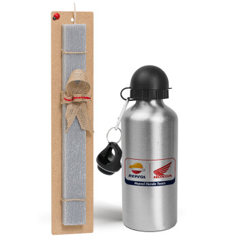 Honda Repsol Team, Easter Set, metallic silver aluminum water bottle (500ml) & aromatic flat Easter candle (30cm) (GRAY)