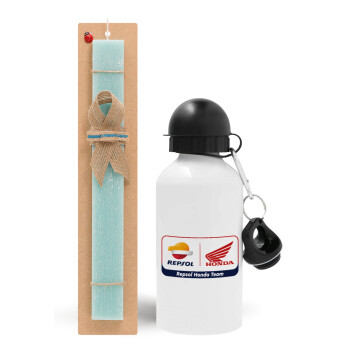 Honda Repsol Team, Easter Set, metallic aluminum water bottle (500ml) & scented flat candle (30cm) (TURQUOISE)