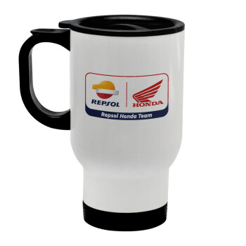 Honda Repsol Team, Stainless steel travel mug with lid, double wall white 450ml