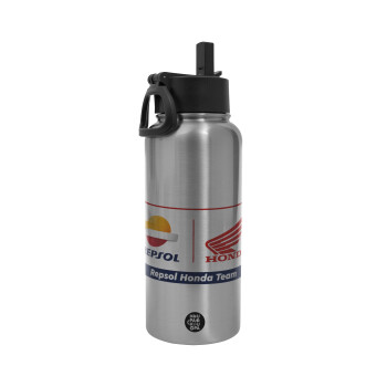 Honda Repsol Team, Metal mug thermo Silver with Straw and Spout Lid (Stainless steel), double wall, 950ml