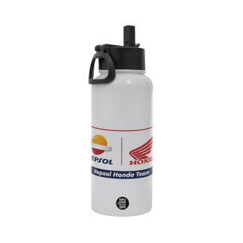 Honda Repsol Team, Metal mug thermo White with Straw and Spout Lid (Stainless steel), double wall, 950ml