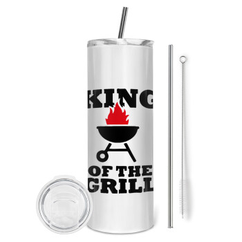 KING of the Grill, Eco friendly ποτήρι θερμό (tumbler) από ανοξείδωτο ατσάλι 600ml, με μεταλλικό καλαμάκι & βούρτσα καθαρισμού