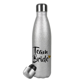 Team Bride, Metallic Glitter Silver Thermos Flask (Stainless steel), double-walled, 500ml