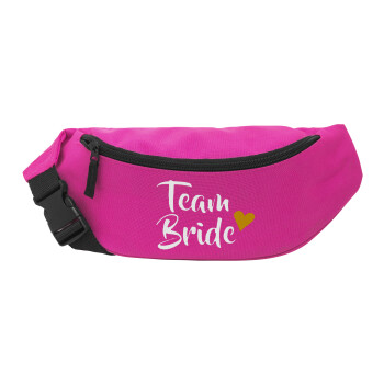 Team Bride, Unisex τσαντάκι μέσης (μπανάνα) χρώματος ΡΟΖ με 2 τσέπες