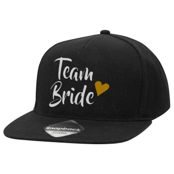 Team Bride, Καπέλο Ενηλίκων Flat Snapback Μαύρο, (100% ΒΑΜΒΑΚΕΡΟ TWILL, ΕΝΗΛΙΚΩΝ, UNISEX, ONE SIZE)