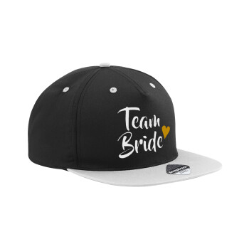 Team Bride, Adult Flat Snapback Hat Black/Grey, (100% COTTON TWILL, ADULT, UNISEX, ONE SIZE)