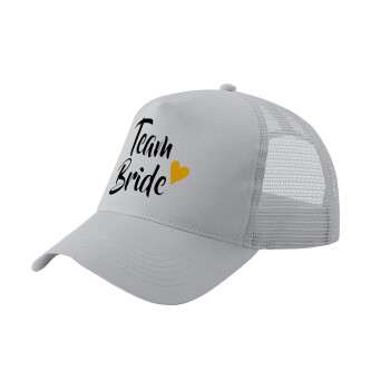 Team Bride, Adult Structured Trucker Hat, with Mesh, GRAY (100% COTTON, ADULT, UNISEX, ONE SIZE)