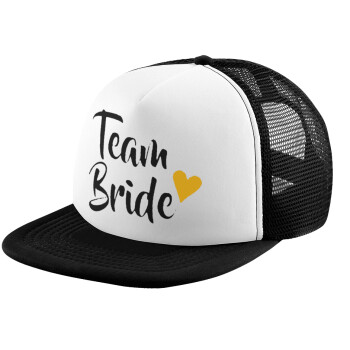 Team Bride, Child's Soft Trucker Hat with BLACK/WHITE Mesh (POLYESTER, CHILD, ONE SIZE)