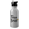 Water bottle Silver with straw, stainless steel 600ml