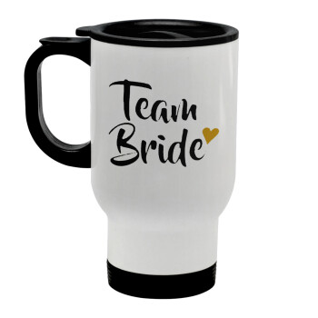 Team Bride, Stainless steel travel mug with lid, double wall white 450ml