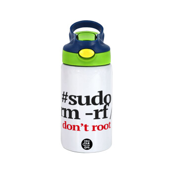 Sudo RM, Children's hot water bottle, stainless steel, with safety straw, green, blue (350ml)