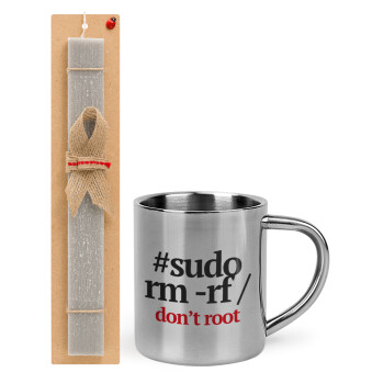 Sudo RM, Easter Set, metallic thermal cup (300ml) & Easter aromatic flat candle (30cm) (GRAY)