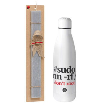 Sudo RM, Easter Set, metallic Inox water bottle (700ml) & Easter scented flat candle (30cm) (GRAY)