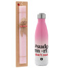 Easter Set, Metallic pink/white (Stainless steel) thermos, double-walled, 500ml & aromatic flat Easter candle (30cm) (PINK)