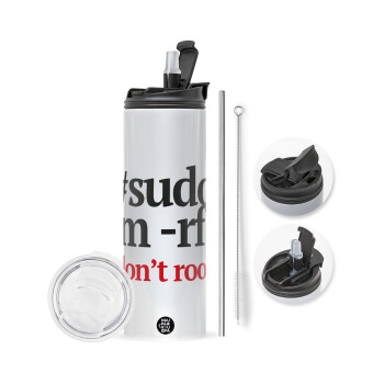 Sudo RM, Travel Tumbler θερμό με διπλό καπάκι, μεταλλικό καλαμάκι και βούρτσα καθαρισμού (Ανωξείδωτο 304 Food grade, BPA free, 600ml)