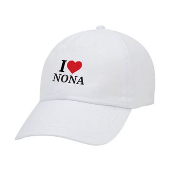 I Love ΝΟΝΑ, Καπέλο Ενηλίκων Baseball Λευκό 5-φύλλο (POLYESTER, ΕΝΗΛΙΚΩΝ, UNISEX, ONE SIZE)