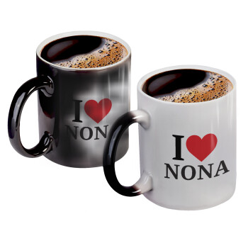 I Love ΝΟΝΑ, Color changing magic Mug, ceramic, 330ml when adding hot liquid inside, the black colour desappears (1 pcs)