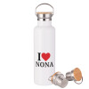 Stainless steel White with wooden lid (bamboo), double wall, 750ml