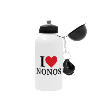 I Love ΝΟΝΟΣ, Metal water bottle, White, aluminum 500ml