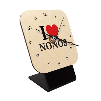 I Love ΝΟΝΟΣ, Επιτραπέζιο ρολόι σε φυσικό ξύλο (10cm)
