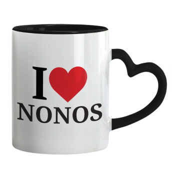 I Love ΝΟΝΟΣ, Mug heart black handle, ceramic, 330ml