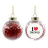 Transparent Christmas tree ball ornament with red filling 8cm