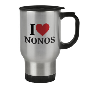 I Love ΝΟΝΟΣ, Stainless steel travel mug with lid, double wall 450ml