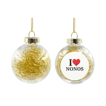 I Love ΝΟΝΟΣ, Transparent Christmas tree ball ornament with gold filling 8cm