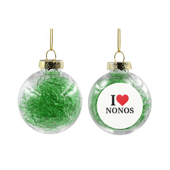 I Love ΝΟΝΟΣ, Χριστουγεννιάτικη μπάλα δένδρου διάφανη με πράσινο γέμισμα 8cm