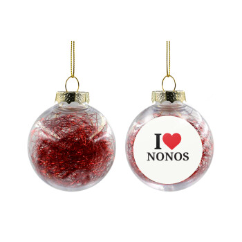 I Love ΝΟΝΟΣ, Χριστουγεννιάτικη μπάλα δένδρου διάφανη με κόκκινο γέμισμα 8cm