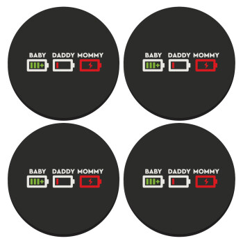 BABY, MOMMY, DADDY Low battery, SET of 4 round wooden coasters (9cm)
