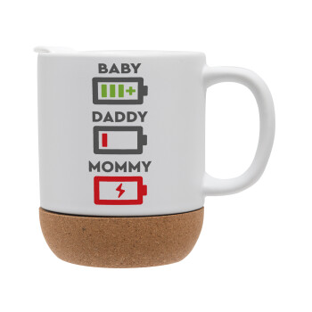 BABY, MOMMY, DADDY Low battery, Ceramic coffee mug Cork (MAT), 330ml (1pcs)