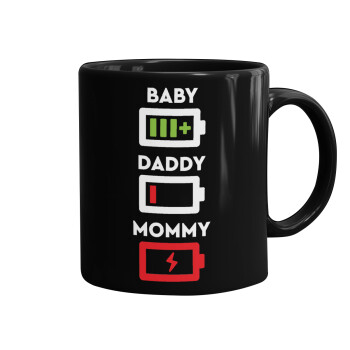 BABY, MOMMY, DADDY Low battery, Κούπα Μαύρη, κεραμική, 330ml