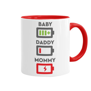 BABY, MOMMY, DADDY Low battery, Mug colored red, ceramic, 330ml