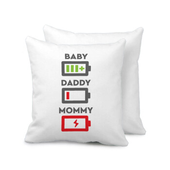 BABY, MOMMY, DADDY Low battery, Sofa cushion 40x40cm includes filling