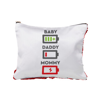 BABY, MOMMY, DADDY Low battery, Red sequin cosmetic bag