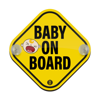 Baby on board BOY, Σήμανση αυτοκινήτου Baby On Board ξύλινο με βεντουζάκια (16x16cm)