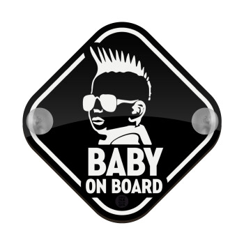 Baby on board ο μικρός PANK, Σήμανση αυτοκινήτου Baby On Board ξύλινο με βεντουζάκια (16x16cm)