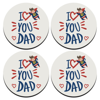 Super Dad, SET of 4 round wooden coasters (9cm)