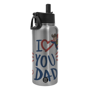 Super Dad, Metal mug thermo Silver with Straw and Spout Lid (Stainless steel), double wall, 950ml